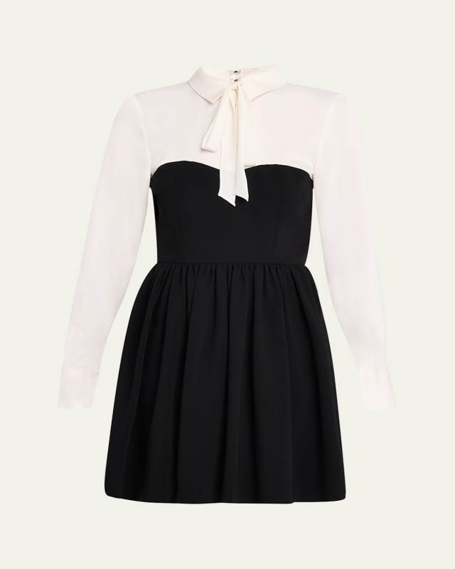 Naska Long-Sleeve Tie-Neck Mini Dress